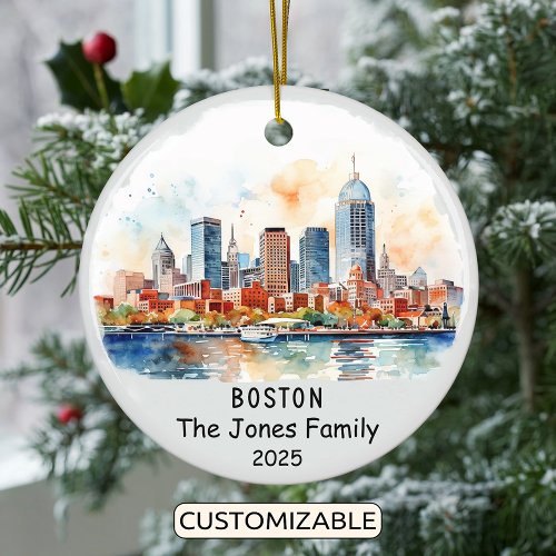 Personalized Boston Ornament, Massachusetts State Ceramic Ornament