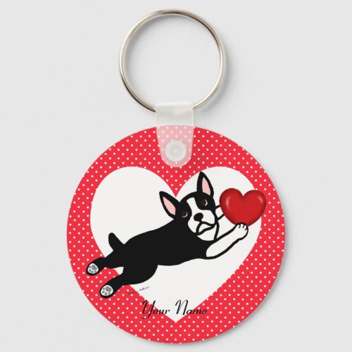 Personalized Boston Terrier and Heart Keychain