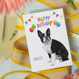Personalized Boston Terrier Balloon Birthday Card