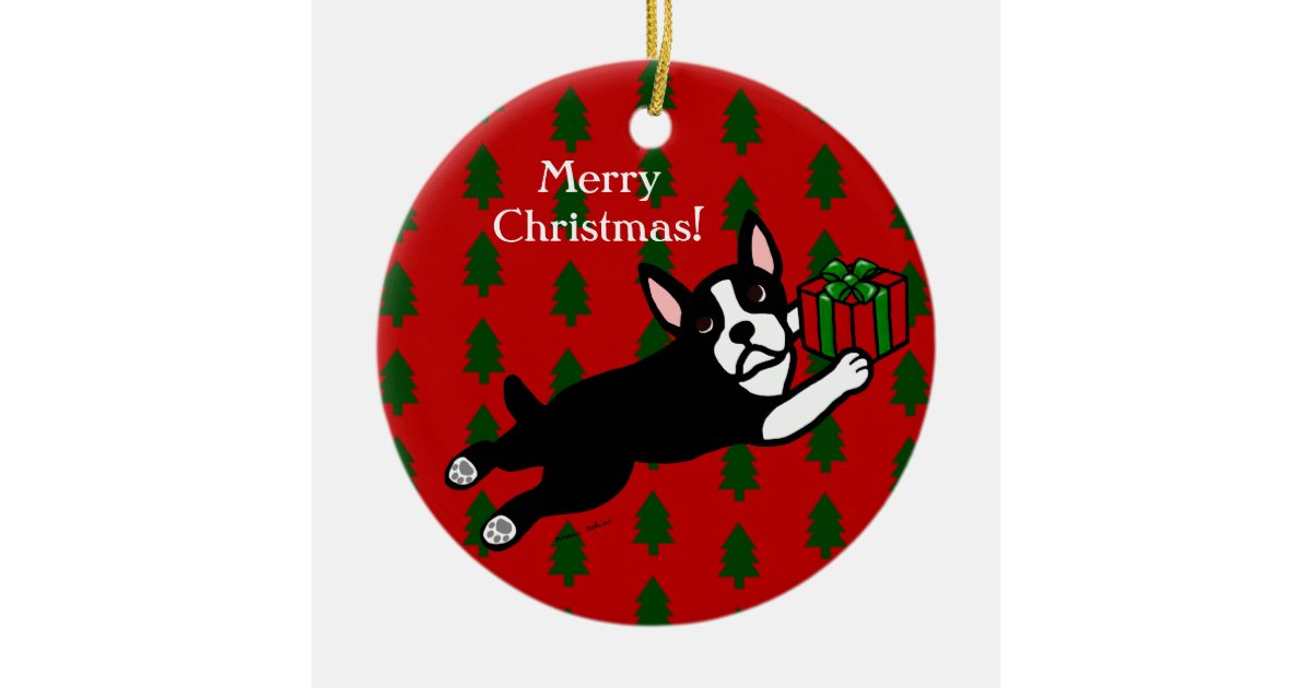 Personalized Boston Terrier Christmas Ceramic Ornament Zazzle