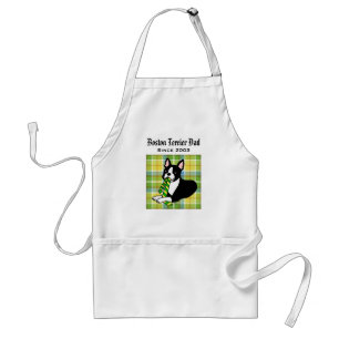 Personalized Boston Terrier Daddy 1 Plaid Adult Apron