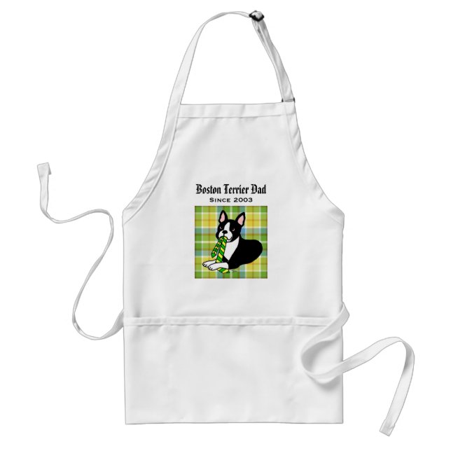 Personalized Boston Terrier Daddy 1 Plaid Adult Apron (Front)