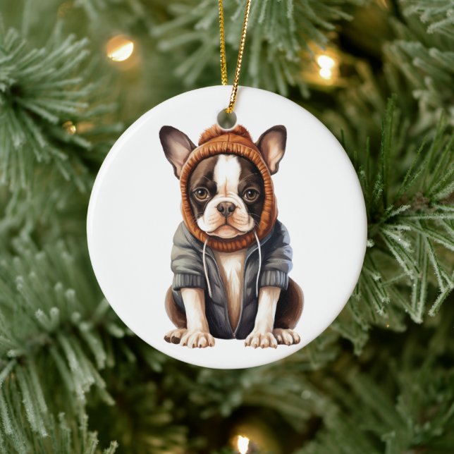 Personalized Boston Terrier Dog Art Ceramic Ornament (Tree)