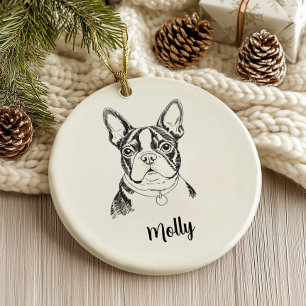 Personalized Boston Terrier Dog Christmas Ceramic Ornament
