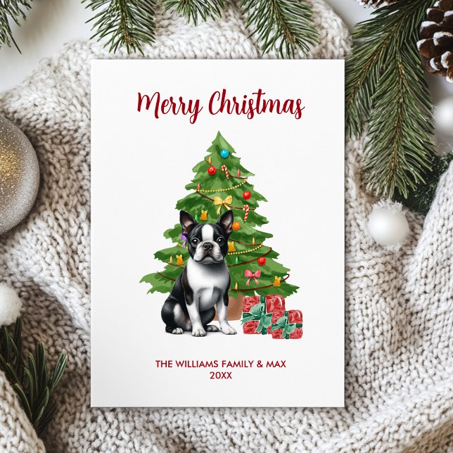 Personalized Boston Terrier Dog Christmas Holiday Card (Creator Uploaded)