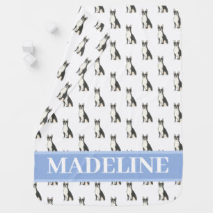 Personalized Boston Terrier Pink & White Baby Blanket