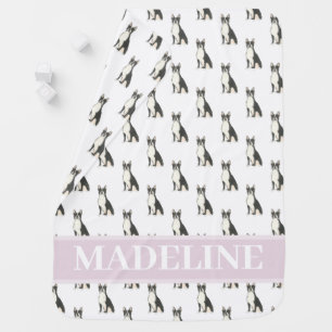 Personalized Boston Terrier Pink & White Baby Blanket