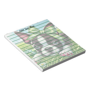 Personalized Boston Terrier Puppy with Green Bow Notepad