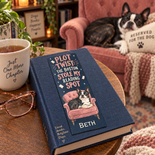 Personalized Boston Terrier Reading Spot Bookmarks