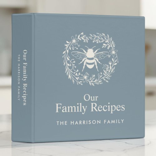 Personalized Botanical Bee Family Recipe 3 Ring Binder