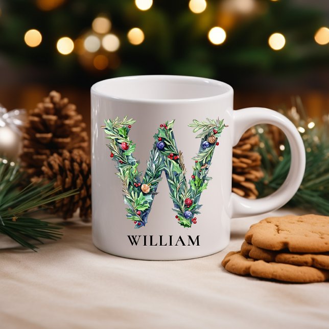 Personalized Botanical Christmas Monogram Letter W Coffee Mug (Personalized Botanical Christmas Monogram Letter W Coffee Mug)