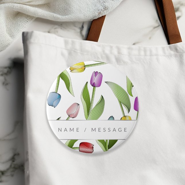 Personalized Botanical Colorful Tulip Flower Button (Creator Uploaded)
