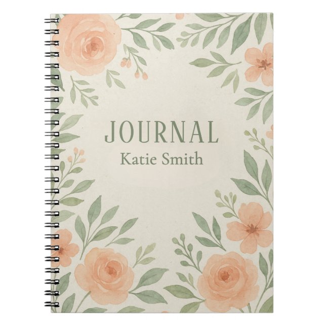 Personalized Botanical Floral Watercolor  Notebook (Front)