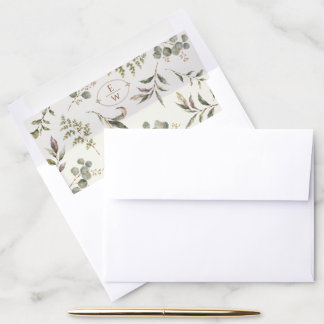 Personalized Botanical Foliage Monogram Wedding Envelope Liner