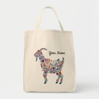 Personalized Botanical Goat Floral Farm Animal Tote Bag