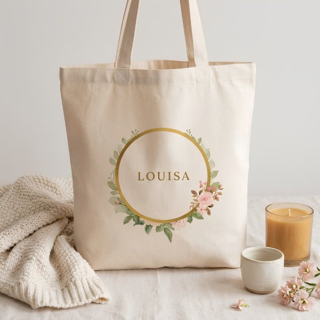 Personalized Botanical Gold Rose Tote Bag (Creator Uploaded)