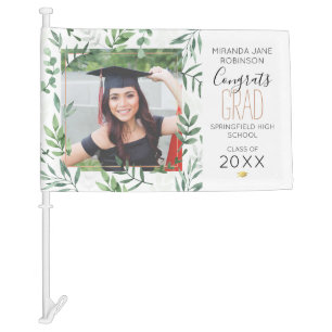 Personalized Botanical Greenery Graduation Car Fla Flag