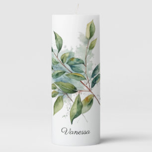 Personalized Botanical Greenery Home Decor Pillar Candle