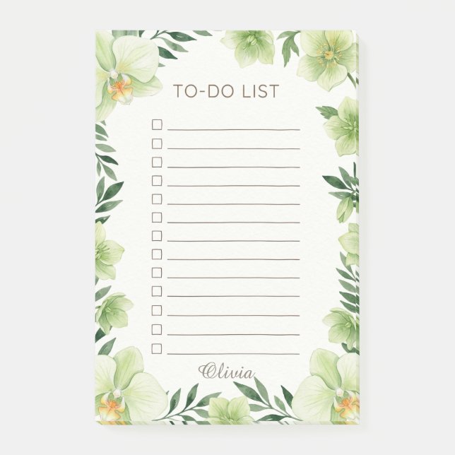 Personalized Botanical Greenery To Do List Pad Post-it Notes (Front)