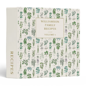 Personalized Botanical Herbs Vintage Family Recipe 3 Ring Binder
