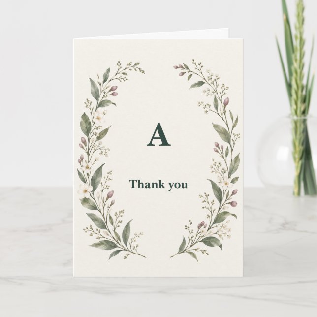 Personalized Botanical Initial Thank You Card (Front)