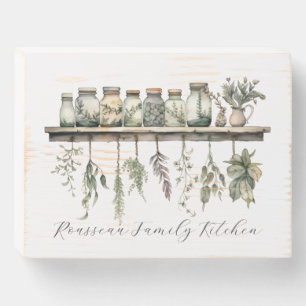 Personalized Botanical Kitchen Herbs Wooden Box Sign