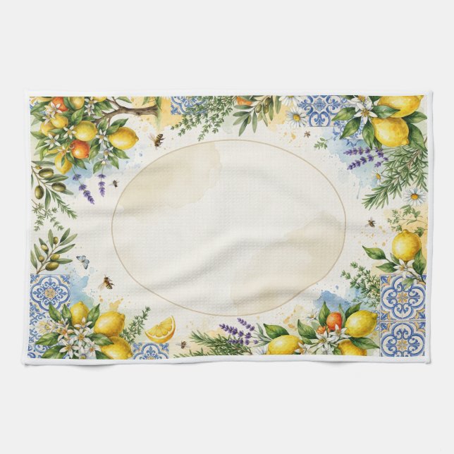 Personalized Botanical Kitchen Tea Towel | (Horizontal)