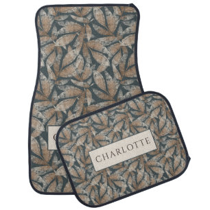 Personalized Botanical Leaf Charcoal Brown Car Floor Mat