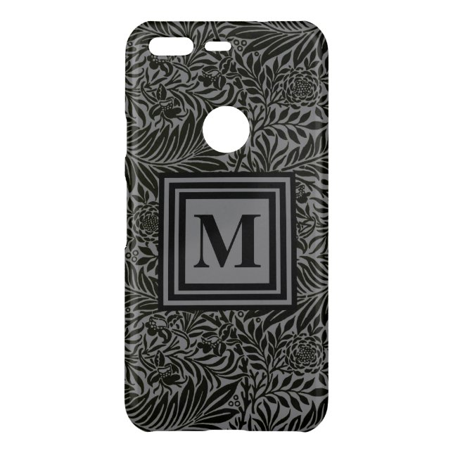 Personalized Botanical Monogram Black and Grey Uncommon Google Pixel Case (Back)