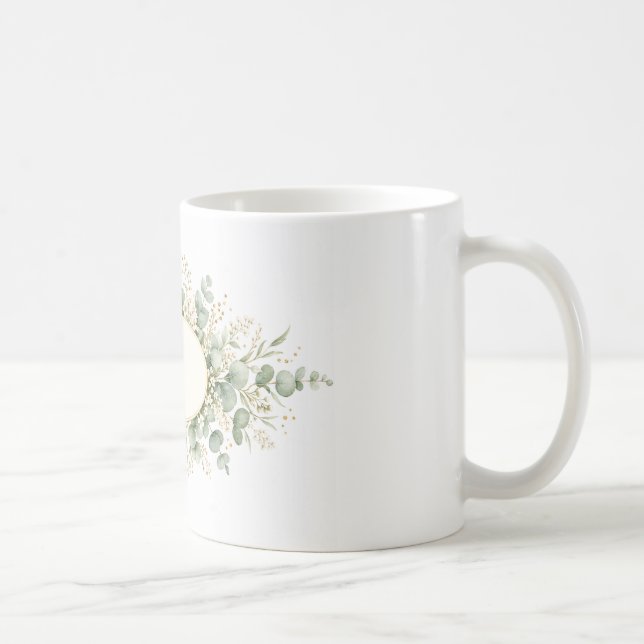 Personalized Botanical Monogram Mug, Eucalyptus Wr Coffee Mug (Right)