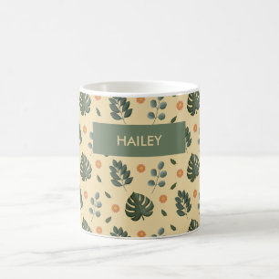 Personalized Botanical Name Cream and Sage Green Coffee Mug