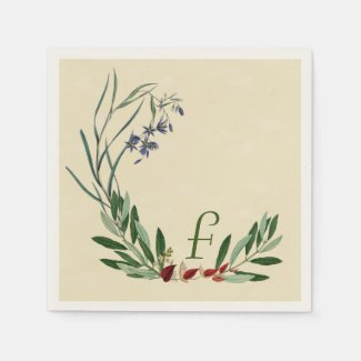 Personalized Botanical Olive Leaf Paper Napkins