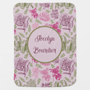 Personalized Botanical Pink Peony Eucalyptus  Baby Blanket