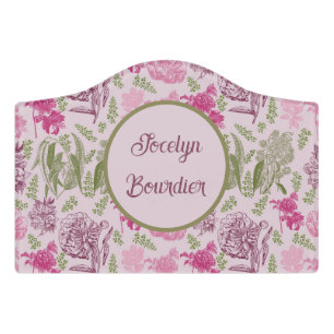 Personalized Botanical Pink Peony Eucalyptus  Door Sign