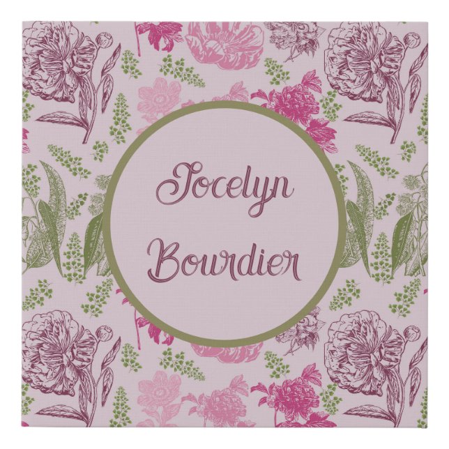 Personalized Botanical Pink Peony Eucalyptus  Faux Canvas Print (Front)