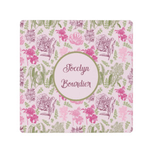 Personalized Botanical Pink Peony Eucalyptus Metal Print
