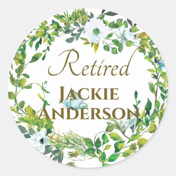 Personalized Botanical RETIRED Retirement Stickers