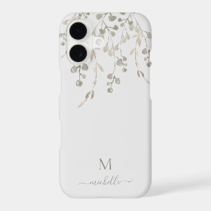 Personalized Botanical Watercolor Monogram Gray iPhone 17 Case