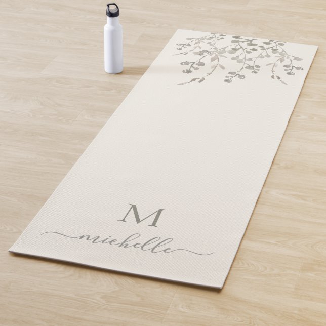 Personalized Botanical Watercolor Monogram Ivory Yoga Mat (In Situ)