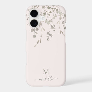 Personalized Botanical Watercolor Monogram Pink iPhone 17 Case