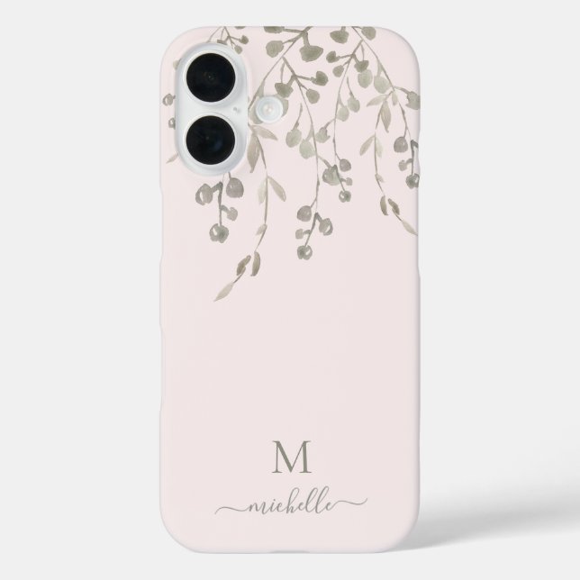 Personalized Botanical Watercolor Monogram Pink Case-Mate iPhone Case (Back)