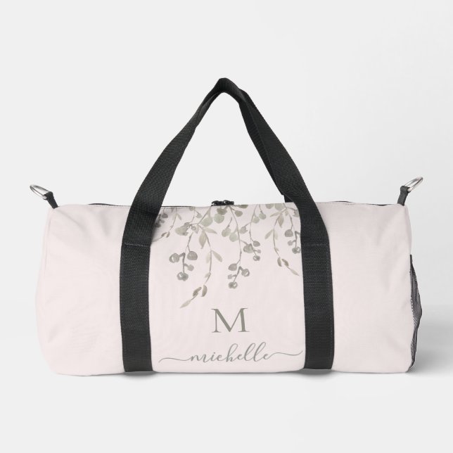 Personalized Botanical Watercolor Monogram Pink Duffle Bag (Front)