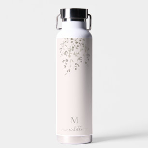 Personalized Botanical Watercolor Monogram Pink Water Bottle