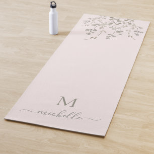 Personalized Botanical Watercolor Monogram Pink Yoga Mat