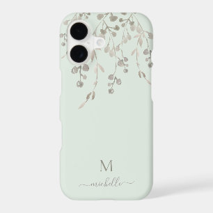 Personalized Botanical Watercolor Monogram Sage iPhone 17 Case