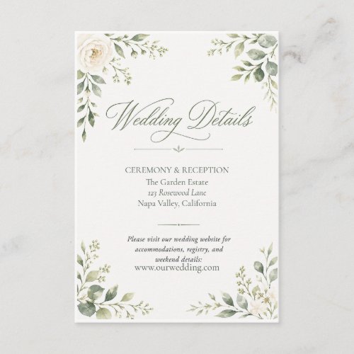 Personalized Botanical Wedding Details Card