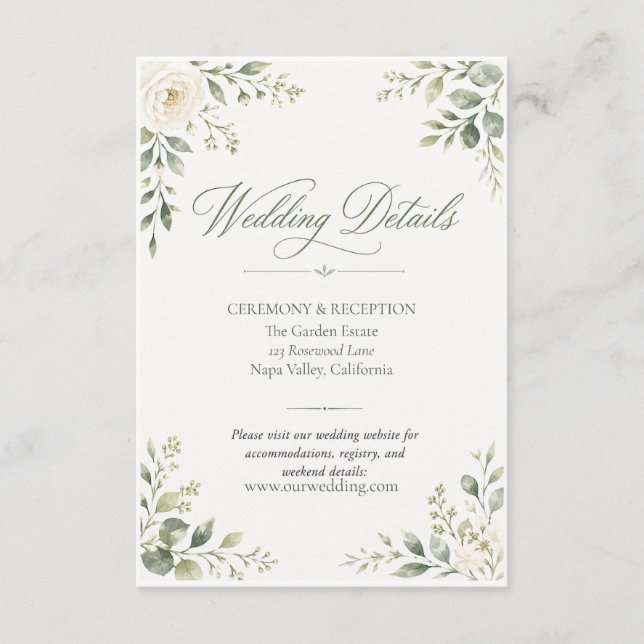 Personalized Botanical Wedding Details Card (Front)