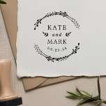 Personalized Botanical Wedding Save the Date Stamp<br><div class="desc">Custom-designed wedding stamp featuring hand-drawn style botanical wreath with couple names and wedding date.</div>
