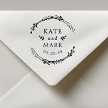 Personalized Botanical Wedding Save the Date Stamp<br><div class="desc">Custom-designed wedding stamp featuring hand-drawn style botanical wreath with couple names and wedding date.</div>