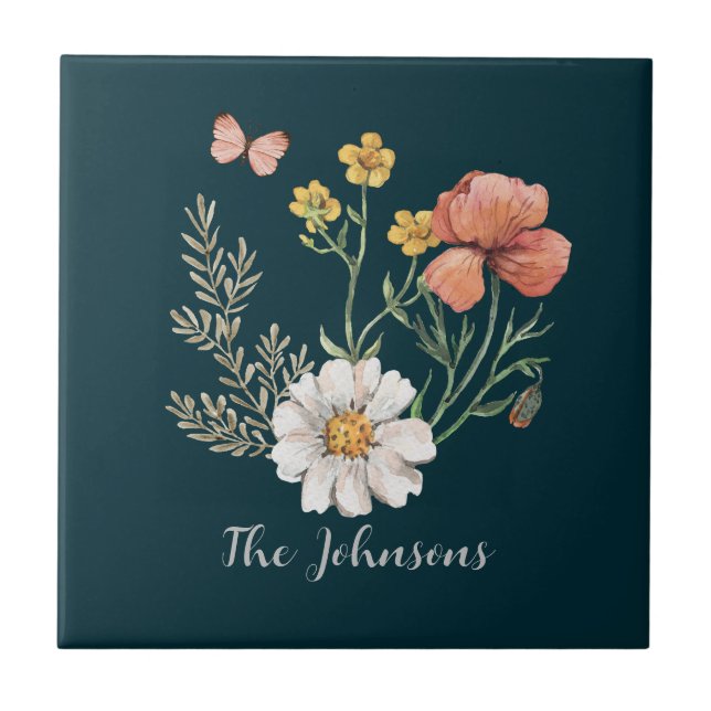 Personalized Botanical Wildflower Flower Boho  Ceramic Tile (Front)